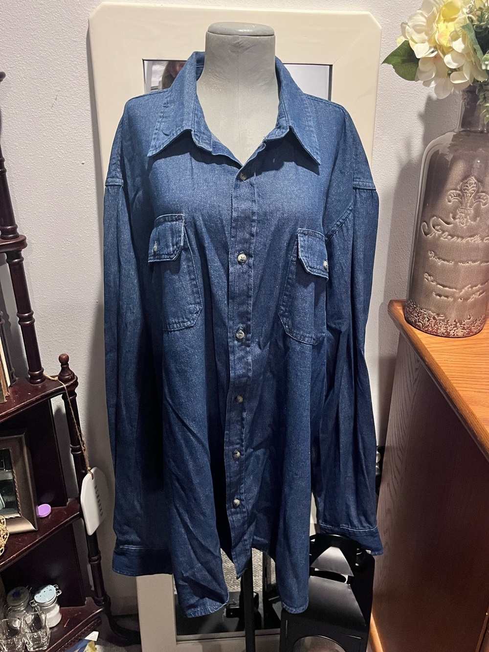 Wrangler Blue Denim Button Down Shirt